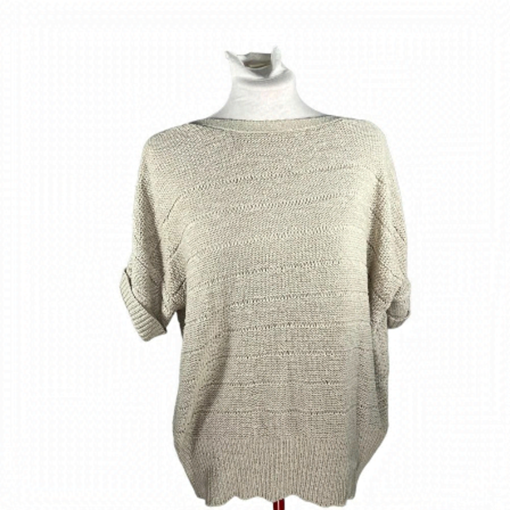 𝅺Wallis UK  boatneck sweater jumper cap sleeves ribbed cream Size 12-14